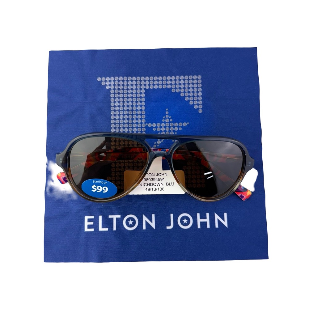 Elton John Touchdown - Blue Aviator Sunglasses Glasses w green case & blue cloth